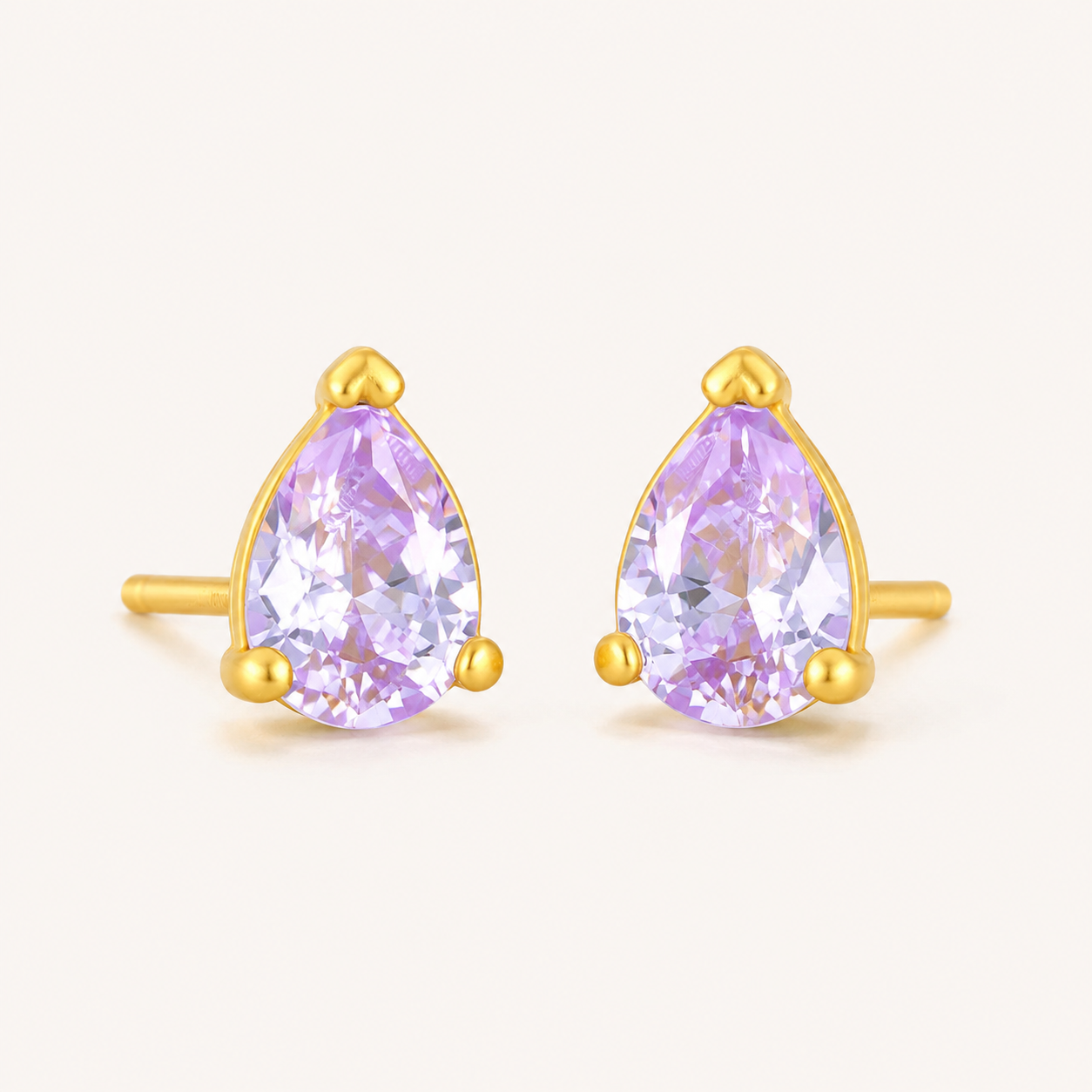 Amethyst Teardrop Stud Earrings Gold-Plated S925 Silver - Side View