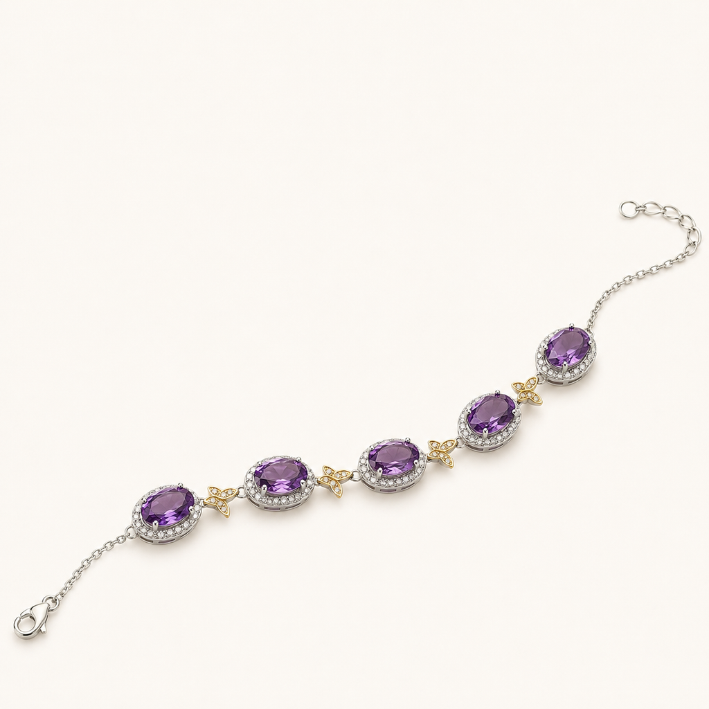 Amethyst Multi-Stone Bracelet S925 Sterling Silver - Side View