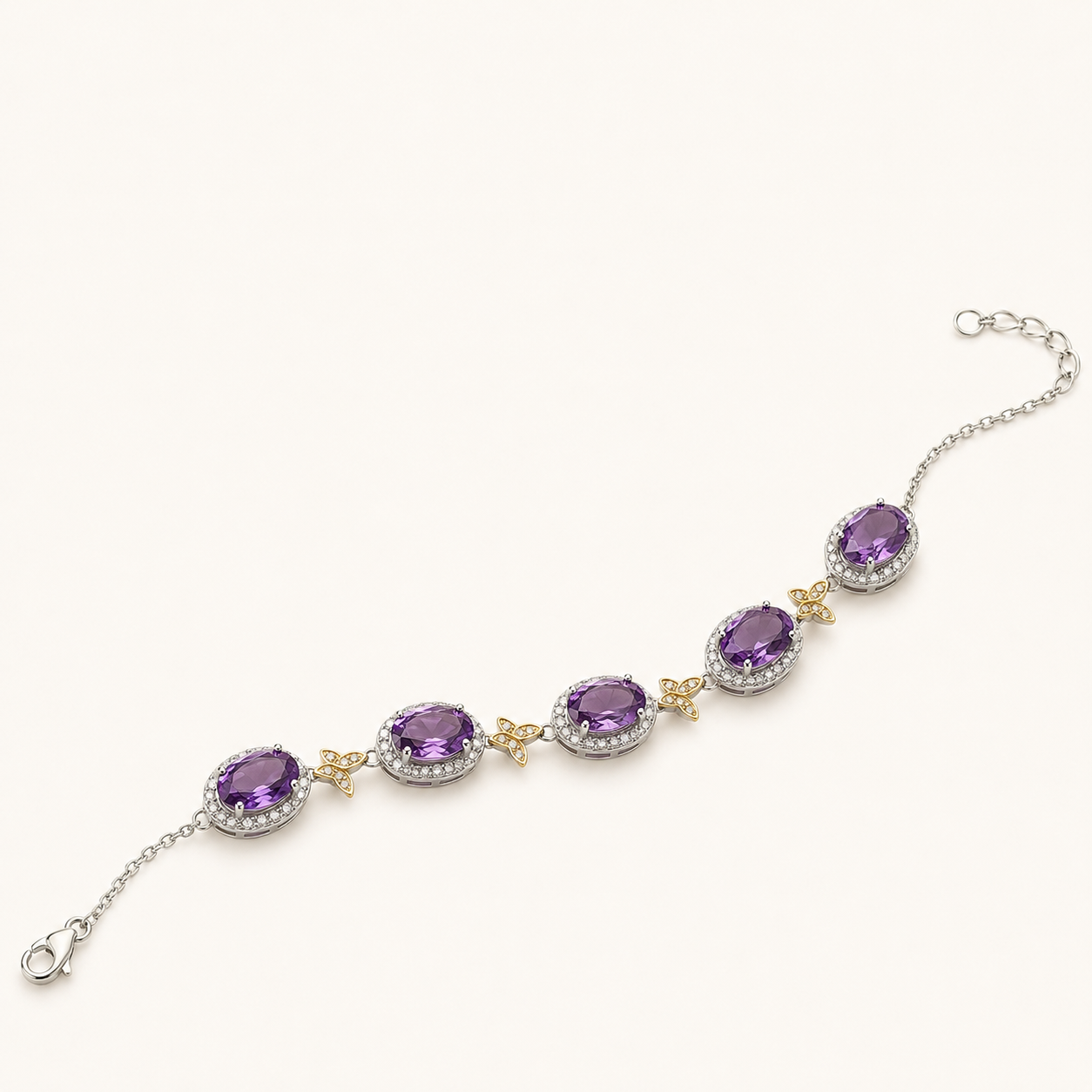 Amethyst Multi-Stone Bracelet S925 Sterling Silver - Side View