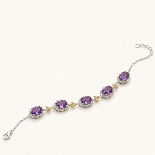 Amethyst Multi-Stone Bracelet S925 Sterling Silver - Side View