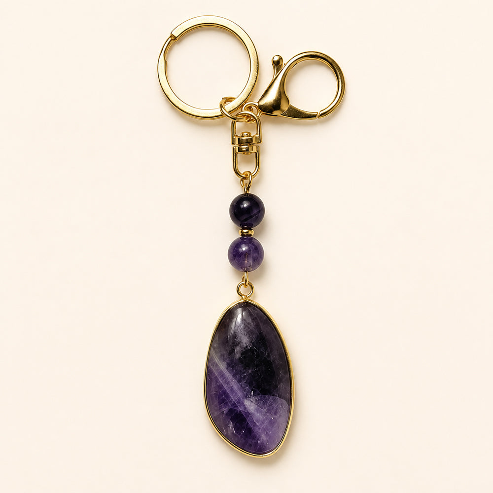 SAFEINA Natural Amethyst Keychain & Bag Charm Gift Set
