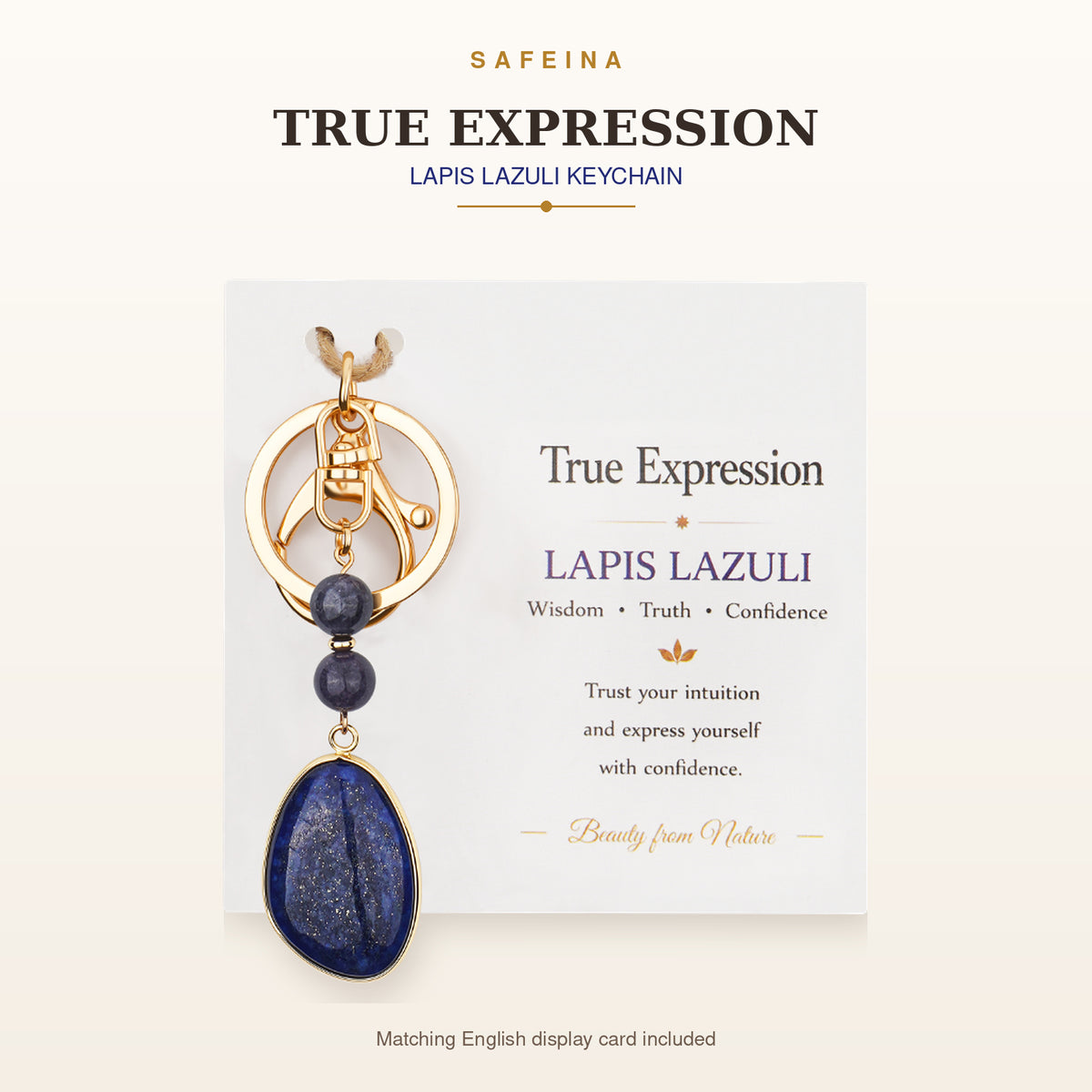 SAFEINA Natural Lapis Lazuli Keychain & Bag Charm Gift Set