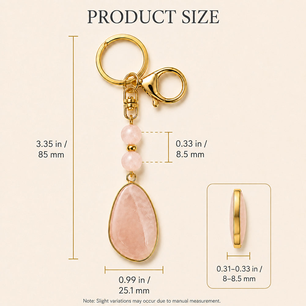SAFEINA Natural Rose Quartz Keychain & Bag Charm Gift Set