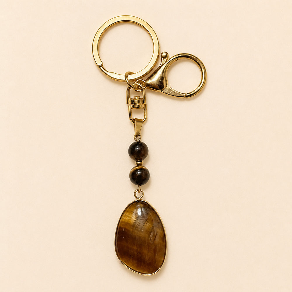 SAFEINA Natural Tiger Eye Keychain & Bag Charm Gift Set
