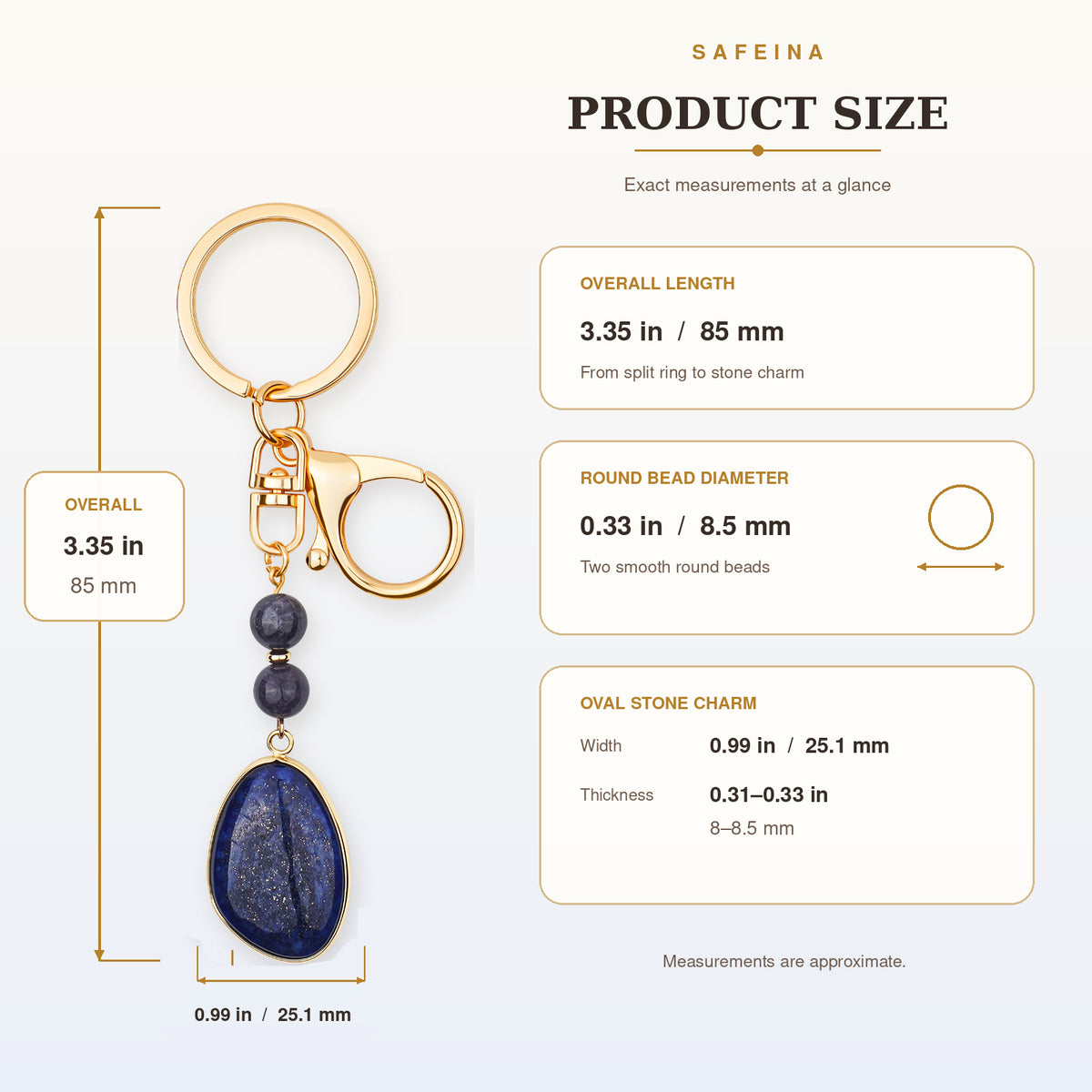 SAFEINA Natural Lapis Lazuli Keychain & Bag Charm Gift Set
