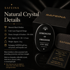 SAFEINA gift packaging for black obsidian Strength of Freedom keepsake – gift box, soft pouch, and keepsake card
