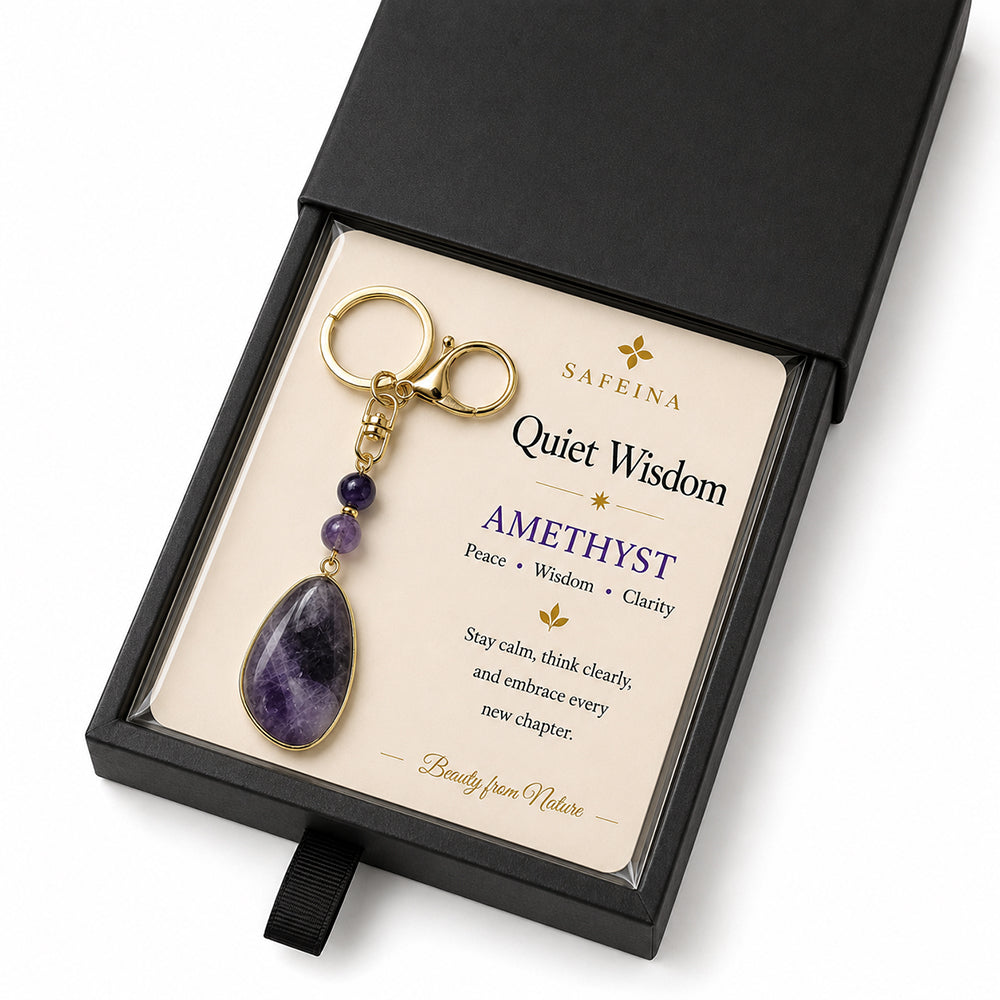 SAFEINA Natural Amethyst Keychain & Bag Charm Gift Set