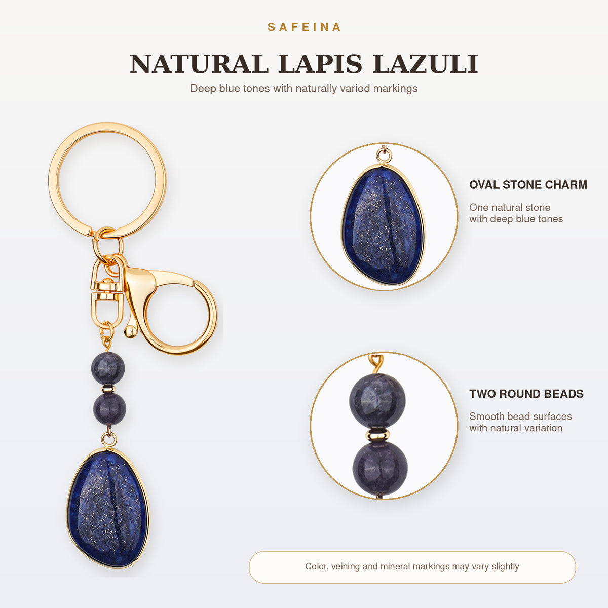 SAFEINA Natural Lapis Lazuli Keychain & Bag Charm Gift Set
