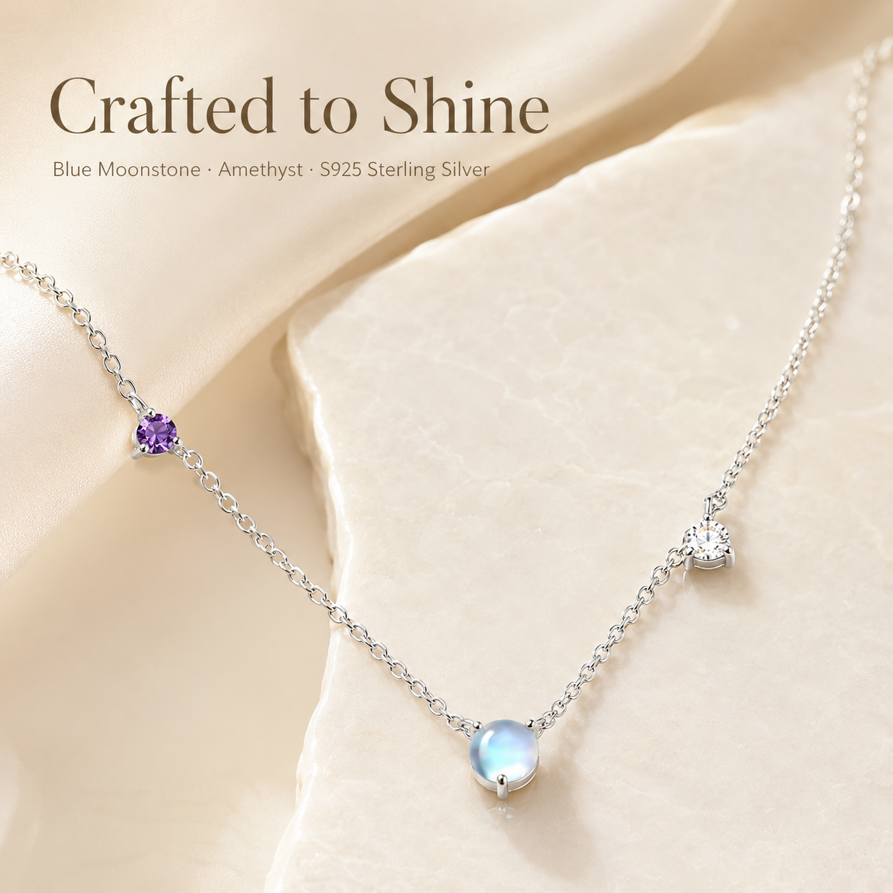 Blue Moonstone Necklace in S925 Sterling Silver