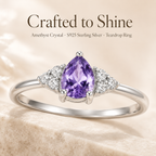 Purple Crystal Teardrop Ring S925 Sterling Silver - Lifestyle Shot