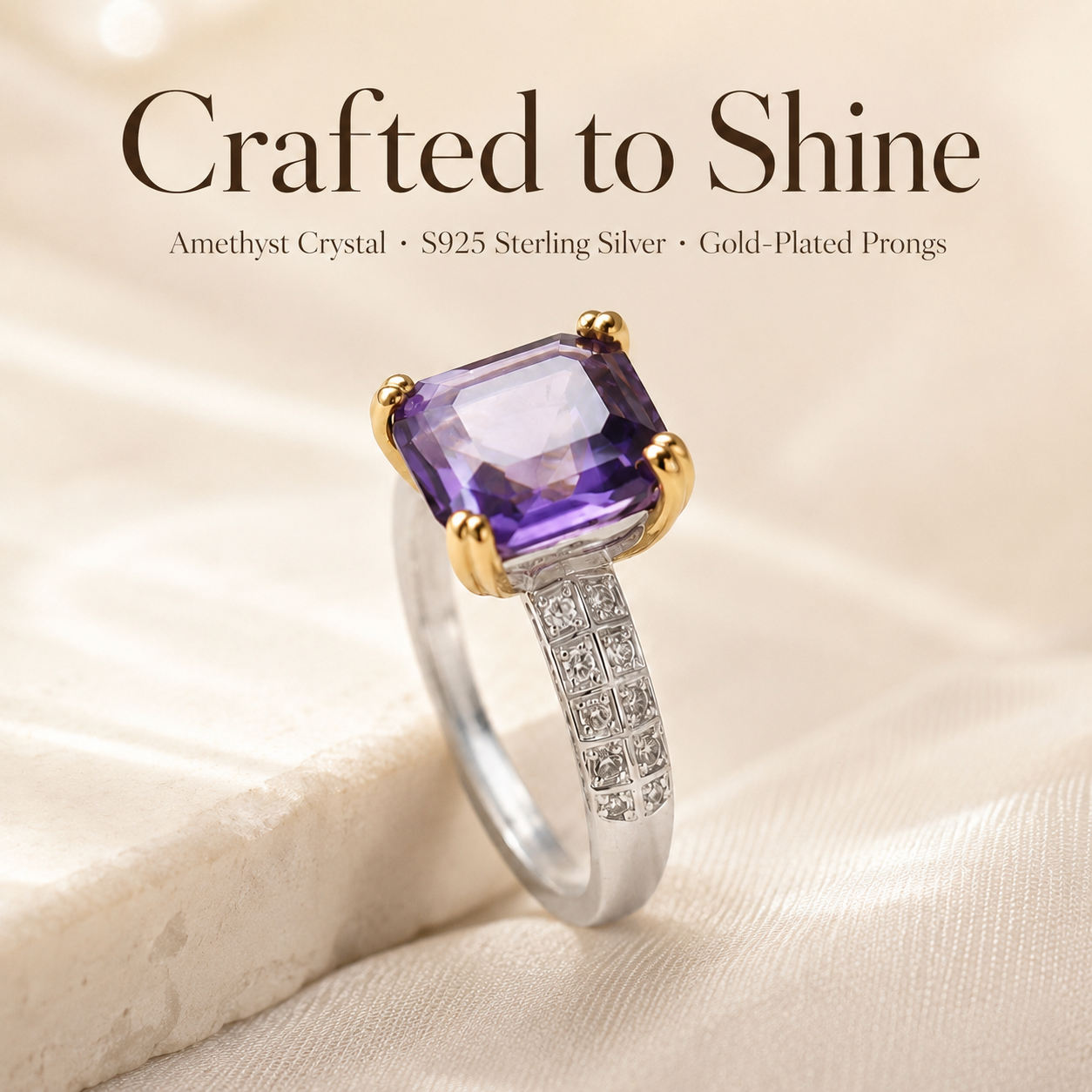 Amethyst Square Ring 18K Gold-Plated S925 Sterling Silver - Lifestyle Shot