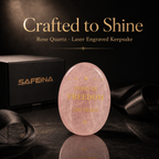 SAFEINA gift packaging for rose quartz keepsake palm stone – gift box, soft pouch, and keepsake card