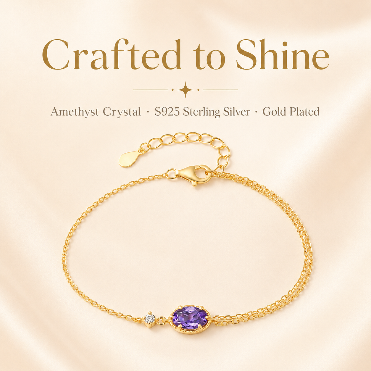 Amethyst Purple Crystal Sterling Silver Gold Bracelet - Lifestyle Shot