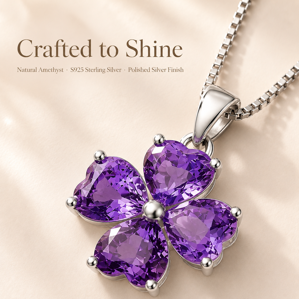 Amethyst Sterling Silver Clover Pendant Necklace