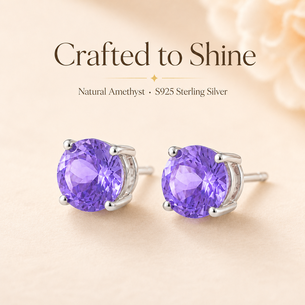 Amethyst 925 Sterling Silver Stud Earrings - Lifestyle Shot