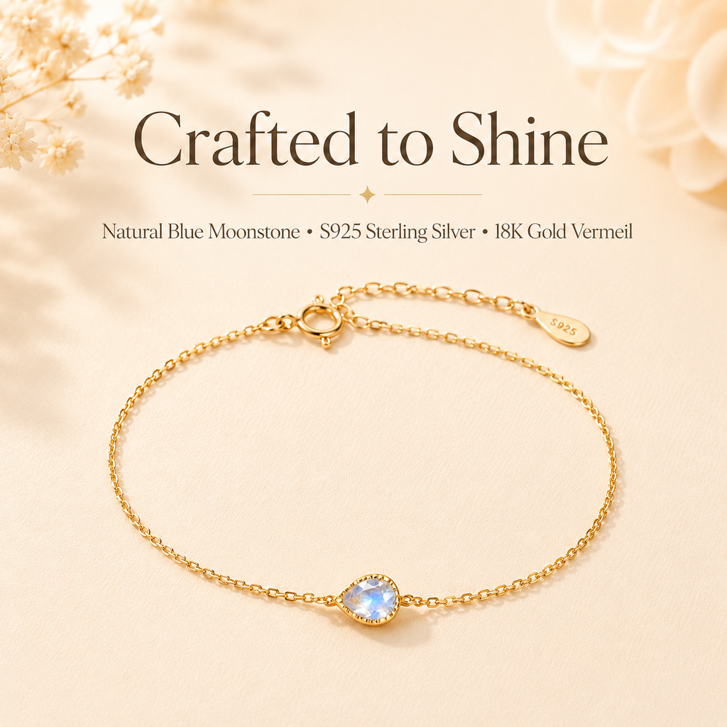 Japanese Minimalist Blue Moonstone Teardrop Bracelet - Lifestyle Shot