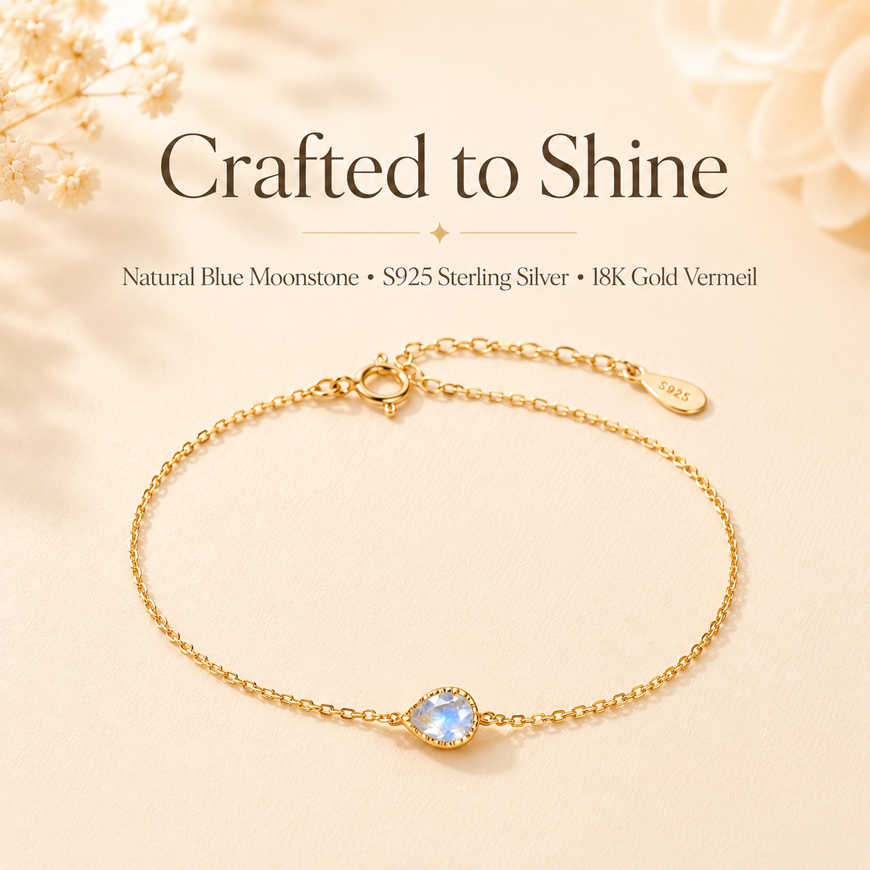 Japanese Minimalist Blue Moonstone Teardrop Bracelet - Lifestyle Shot