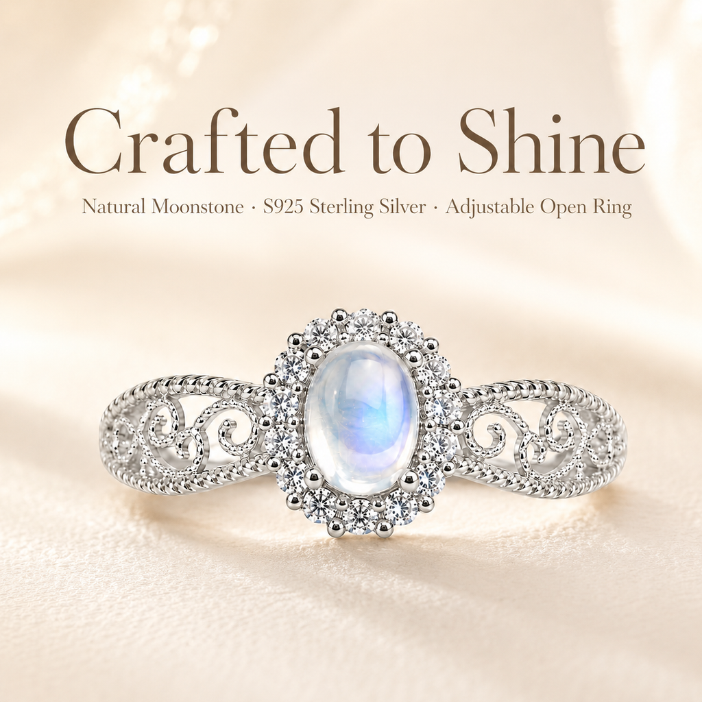 Moonstone Adjustable Ring S925 Sterling Silver - Lifestyle Shot