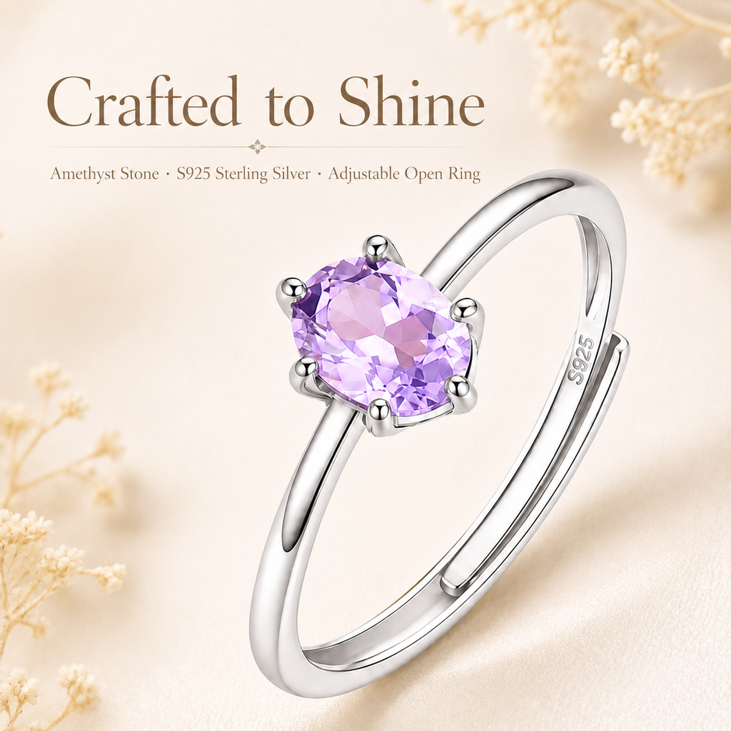 Amethyst Adjustable 925 Sterling Silver Ring - Lifestyle Shot