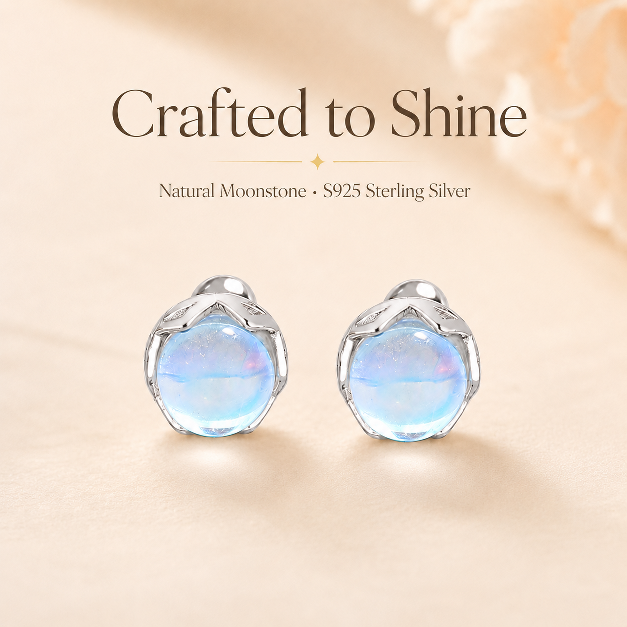 Petite Moonstone Sterling Silver Stud Earrings - Lifestyle Shot