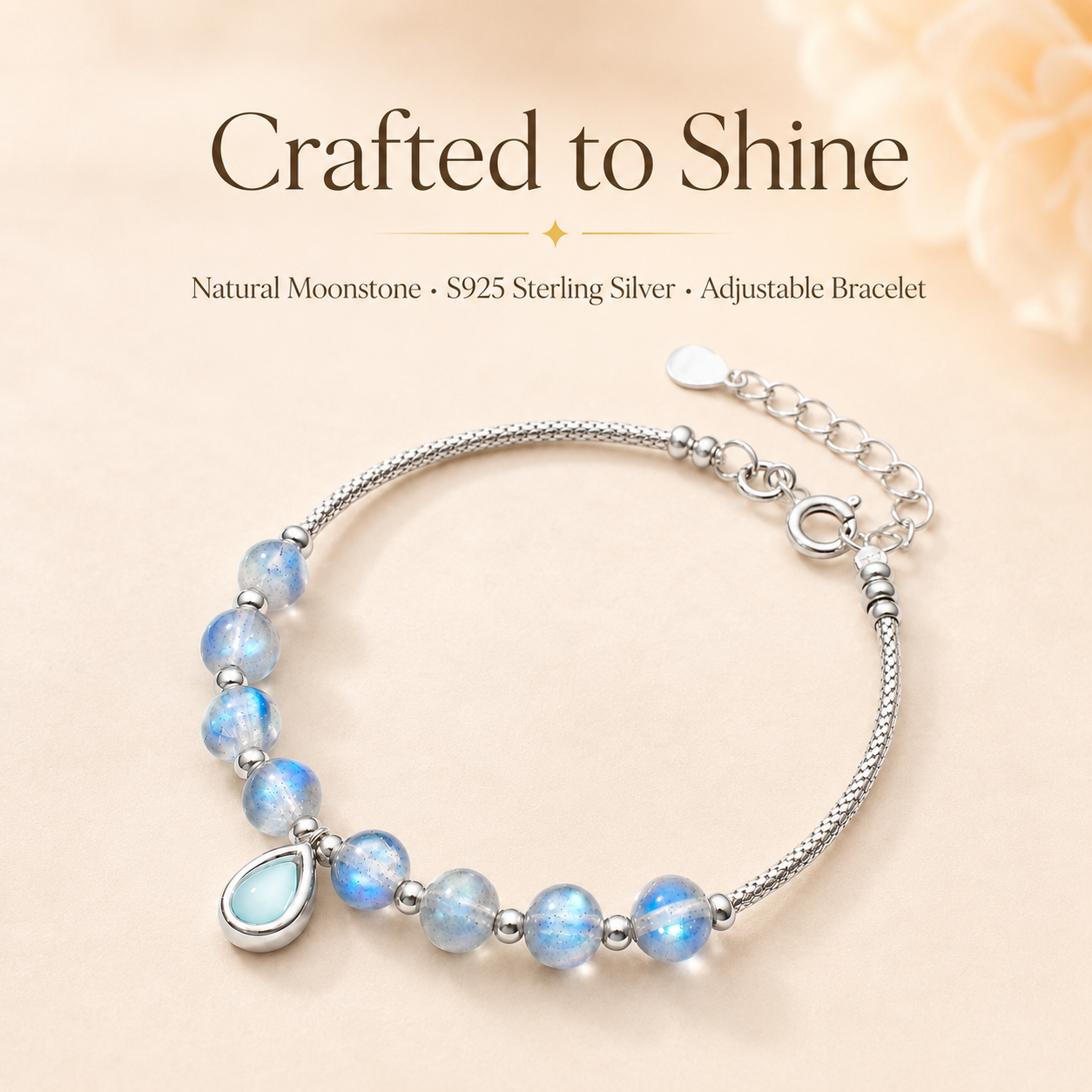 Moonstone Sterling Silver Adjustable Bracelet - Lifestyle Shot