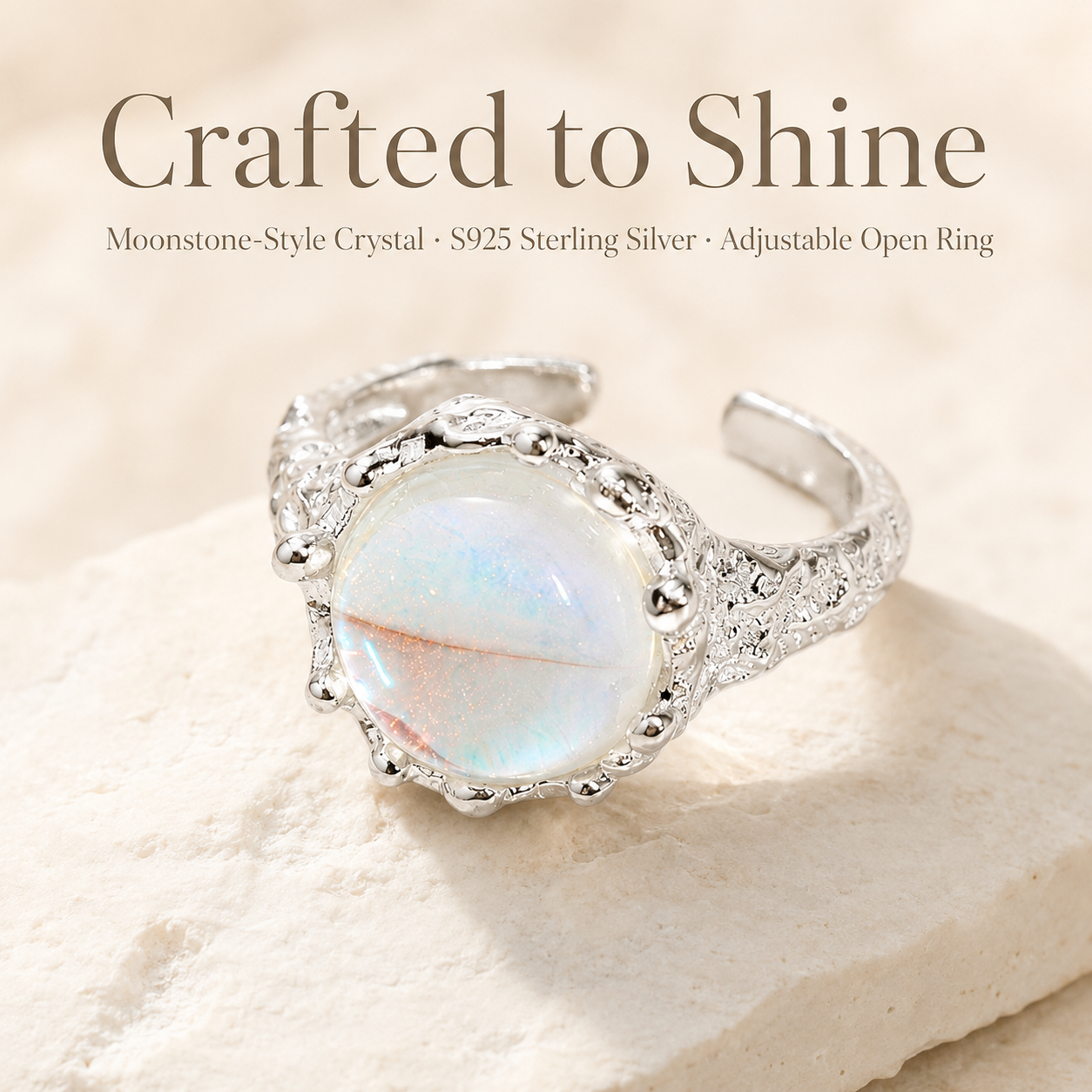 Moonstone Adjustable Ring S925 Sterling Silver - Brand Quality