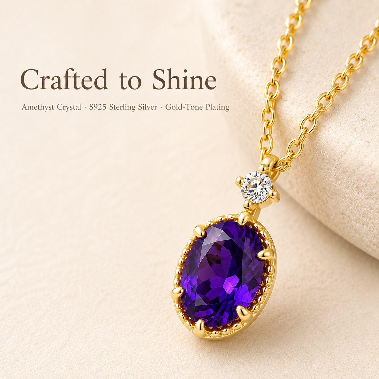 Amethyst Purple Crystal Sterling Silver Gold Necklace