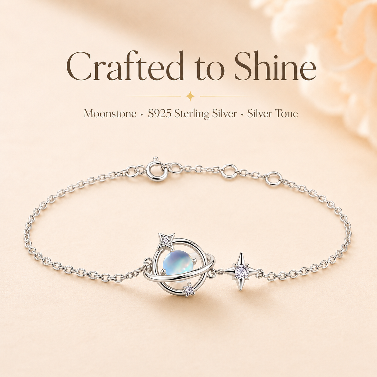 Moonstone Star Orbit Bracelet S925 Sterling Silver - Lifestyle Shot