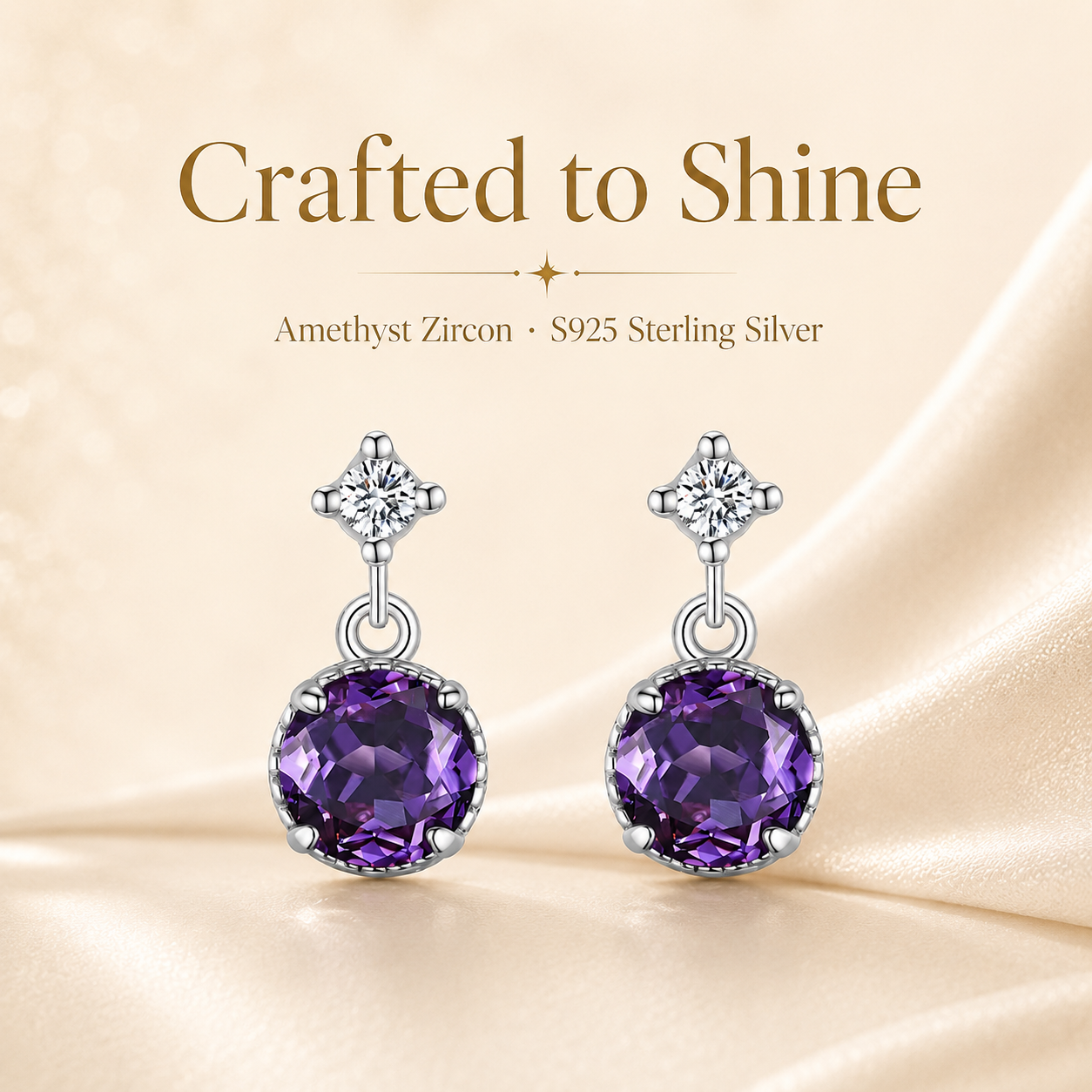 Amethyst Purple Zircon Sterling Silver Drop Earrings - Lifestyle Shot