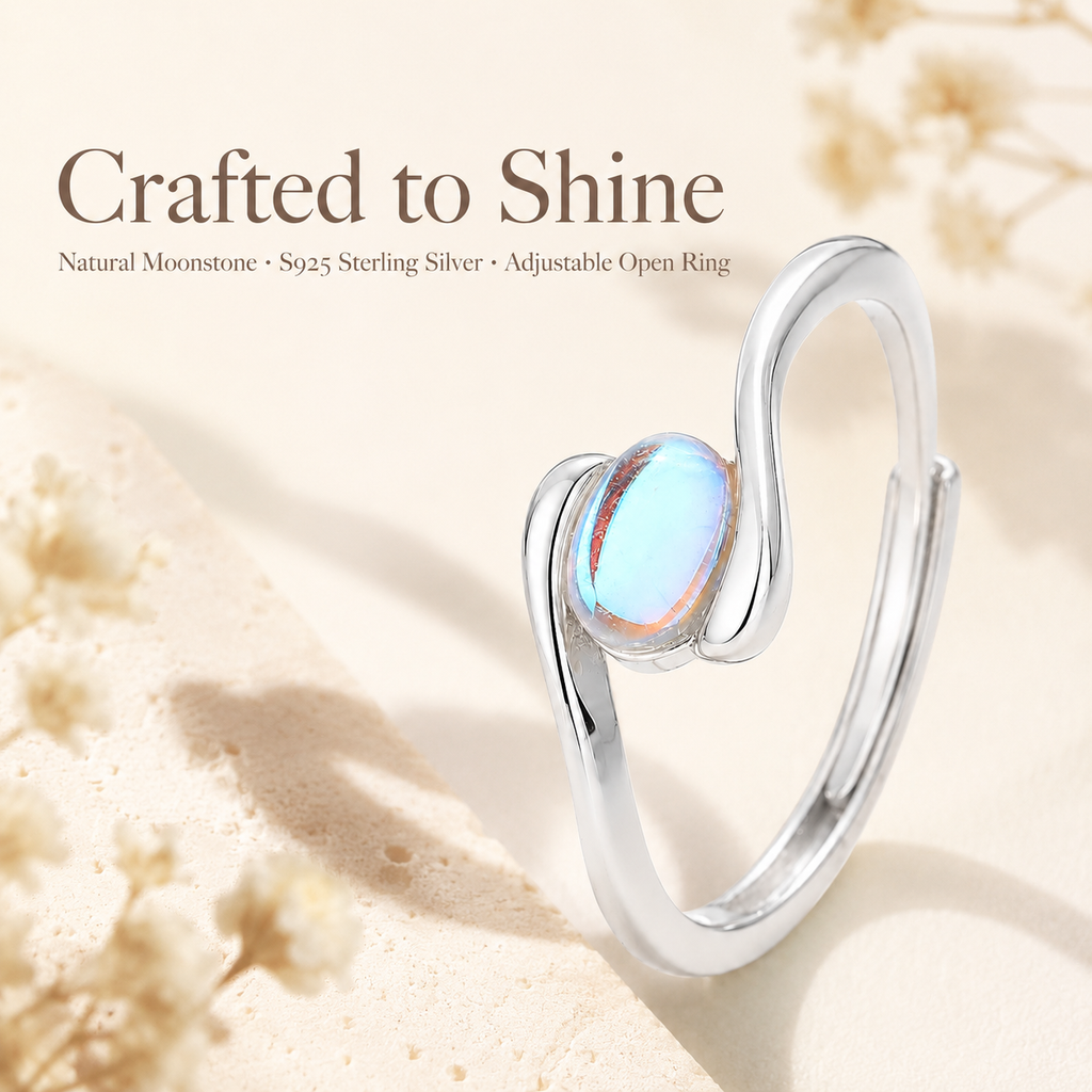 Moonstone Adjustable 925 Sterling Silver Ring - Lifestyle Shot