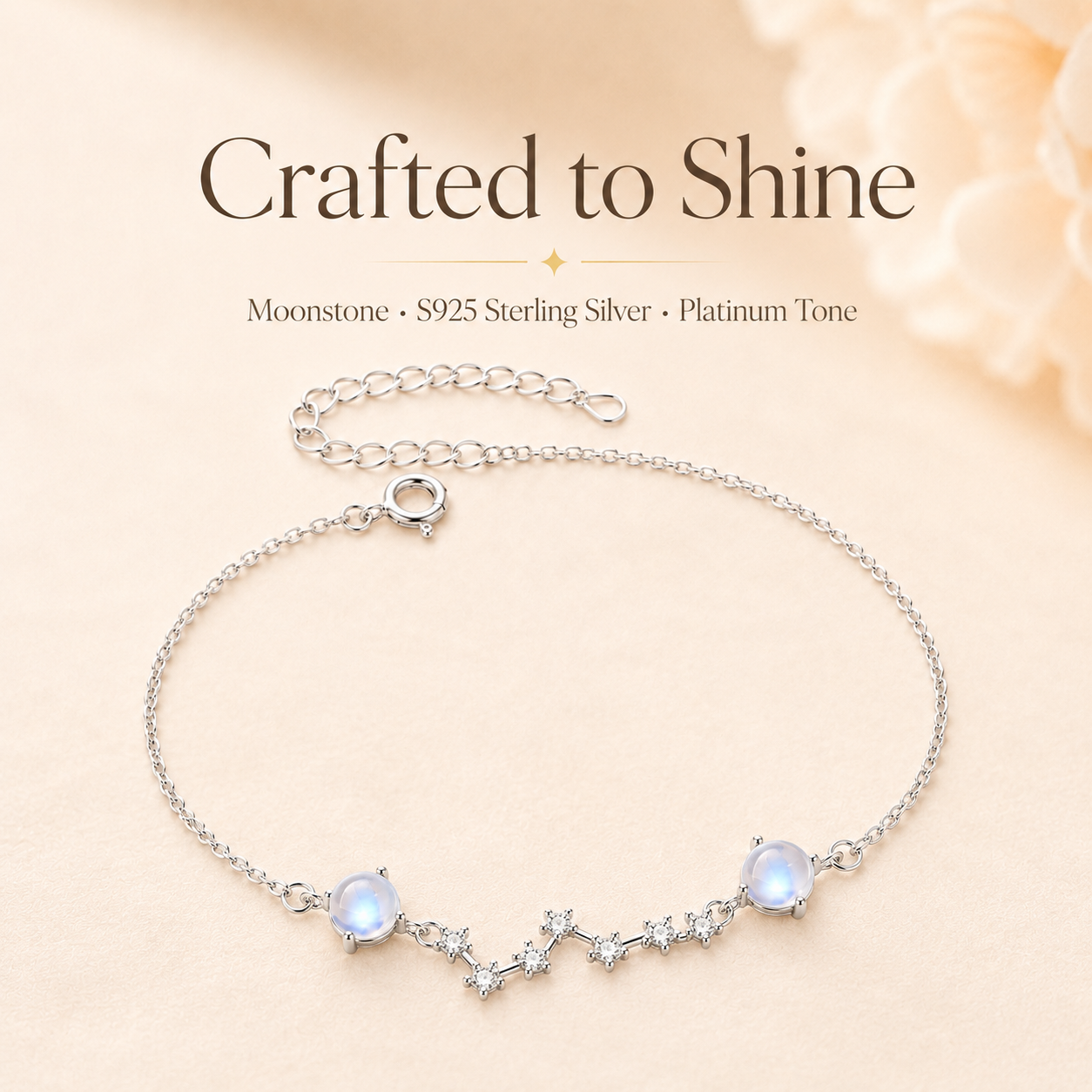 Moonstone Celestial Sterling Silver Bracelet - Lifestyle Shot