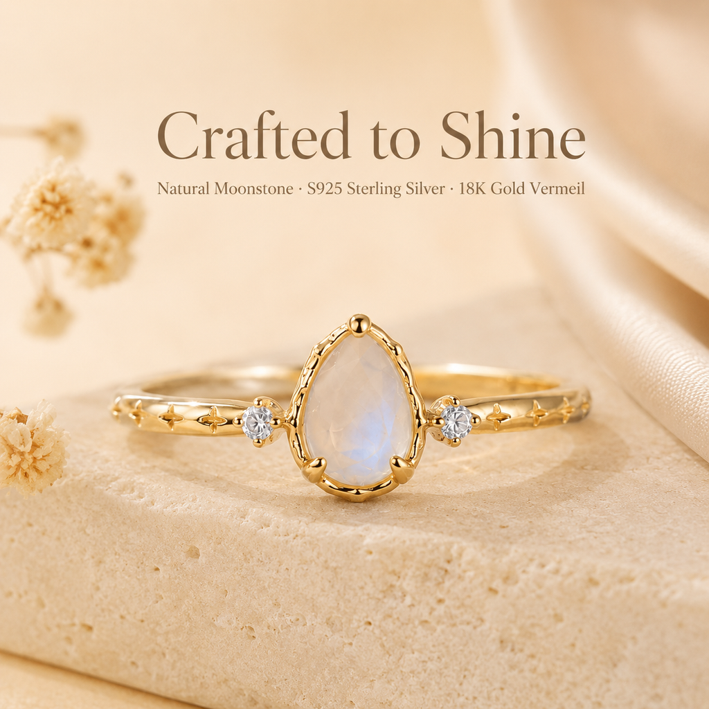 Moonstone Teardrop Ring 18K Gold Vermeil - Lifestyle Shot