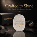 SAFEINA gift packaging for white crystal Liberty 250 keepsake – gift box, soft pouch, and keepsake card