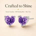 Amethyst Sterling Silver Heart Stud Earrings - Lifestyle Shot