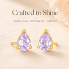Amethyst Teardrop Stud Earrings Gold-Plated S925 Silver - Lifestyle Shot
