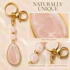 SAFEINA Natural Rose Quartz Keychain & Bag Charm Gift Set