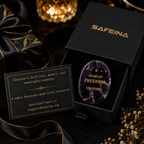 Natural amethyst Stars of Freedom 250 Years laser engraved collectible crystal – color variation and texture detail view