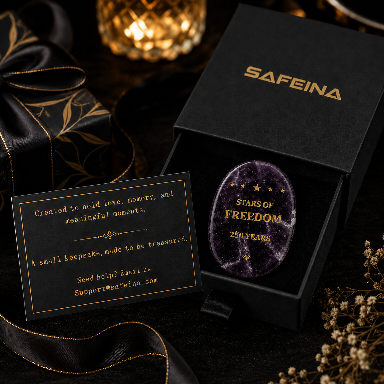 Natural amethyst Stars of Freedom 250 Years laser engraved collectible crystal – color variation and texture detail view