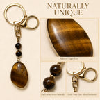 SAFEINA Natural Tiger Eye Keychain & Bag Charm Gift Set