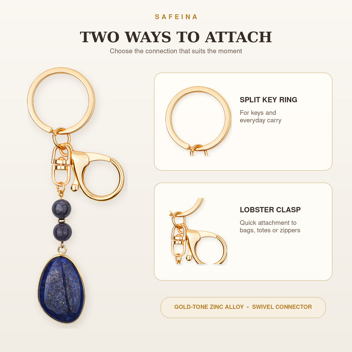 SAFEINA Natural Lapis Lazuli Keychain & Bag Charm Gift Set