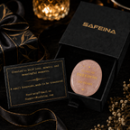 Rose quartz Stars of Freedom 250 Years laser engraved collectible crystal – side and texture detail view