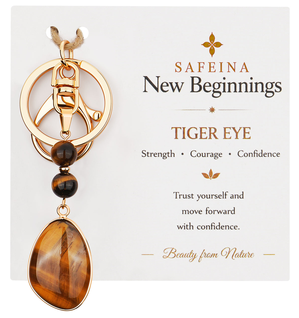 SAFEINA Natural Tiger Eye Keychain & Bag Charm Gift Set