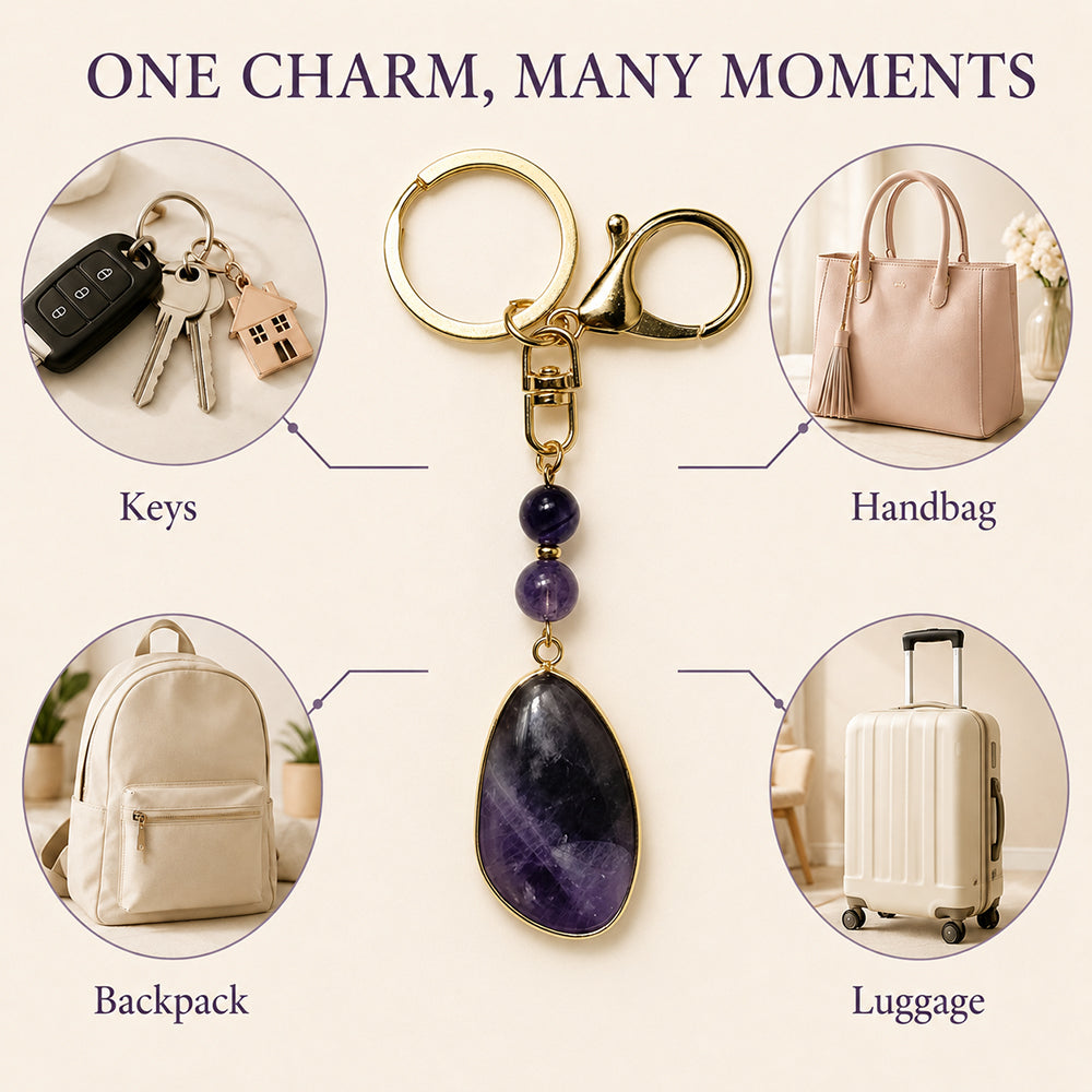 SAFEINA Natural Amethyst Keychain & Bag Charm Gift Set