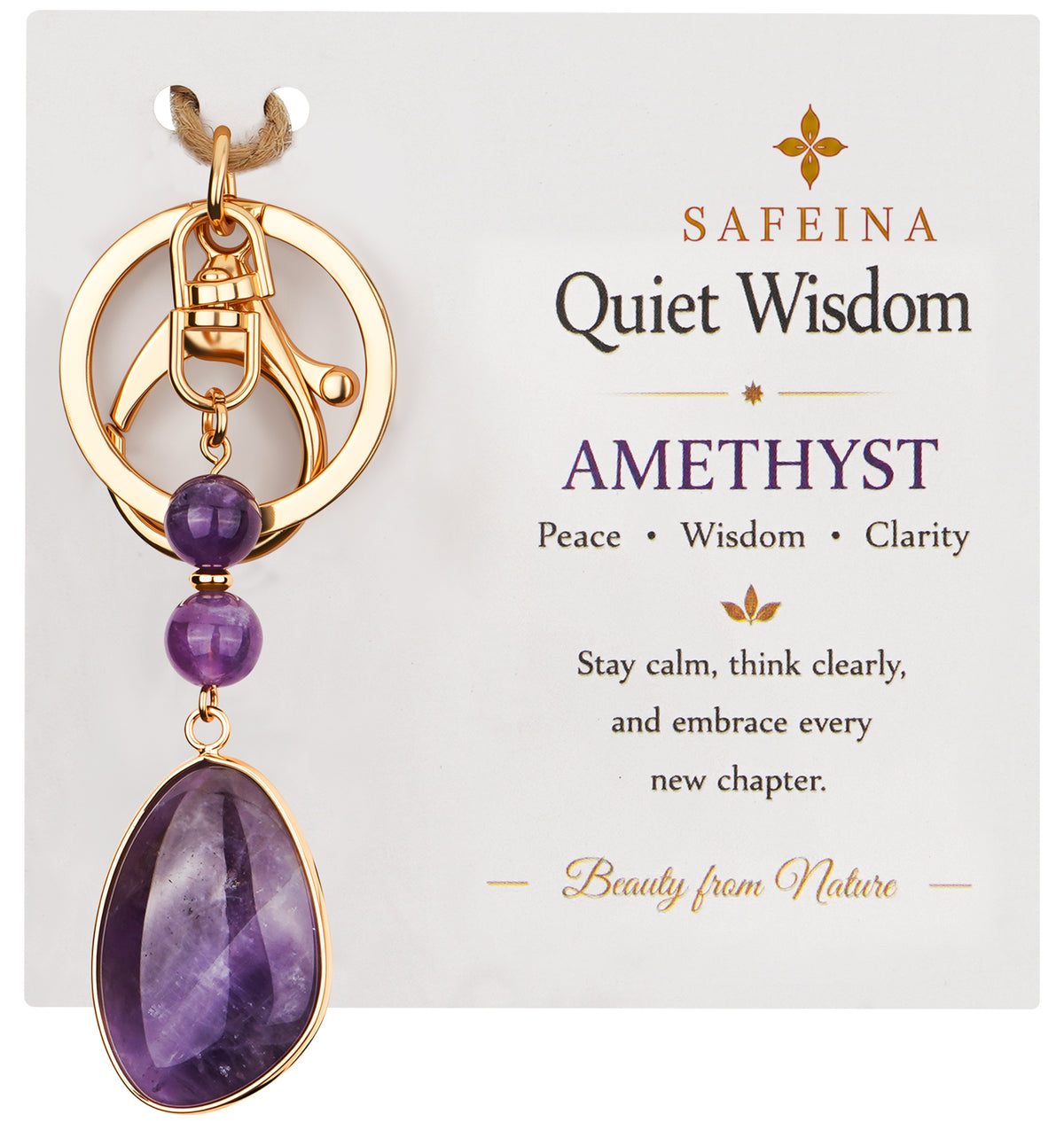 SAFEINA Natural Amethyst Keychain & Bag Charm Gift Set