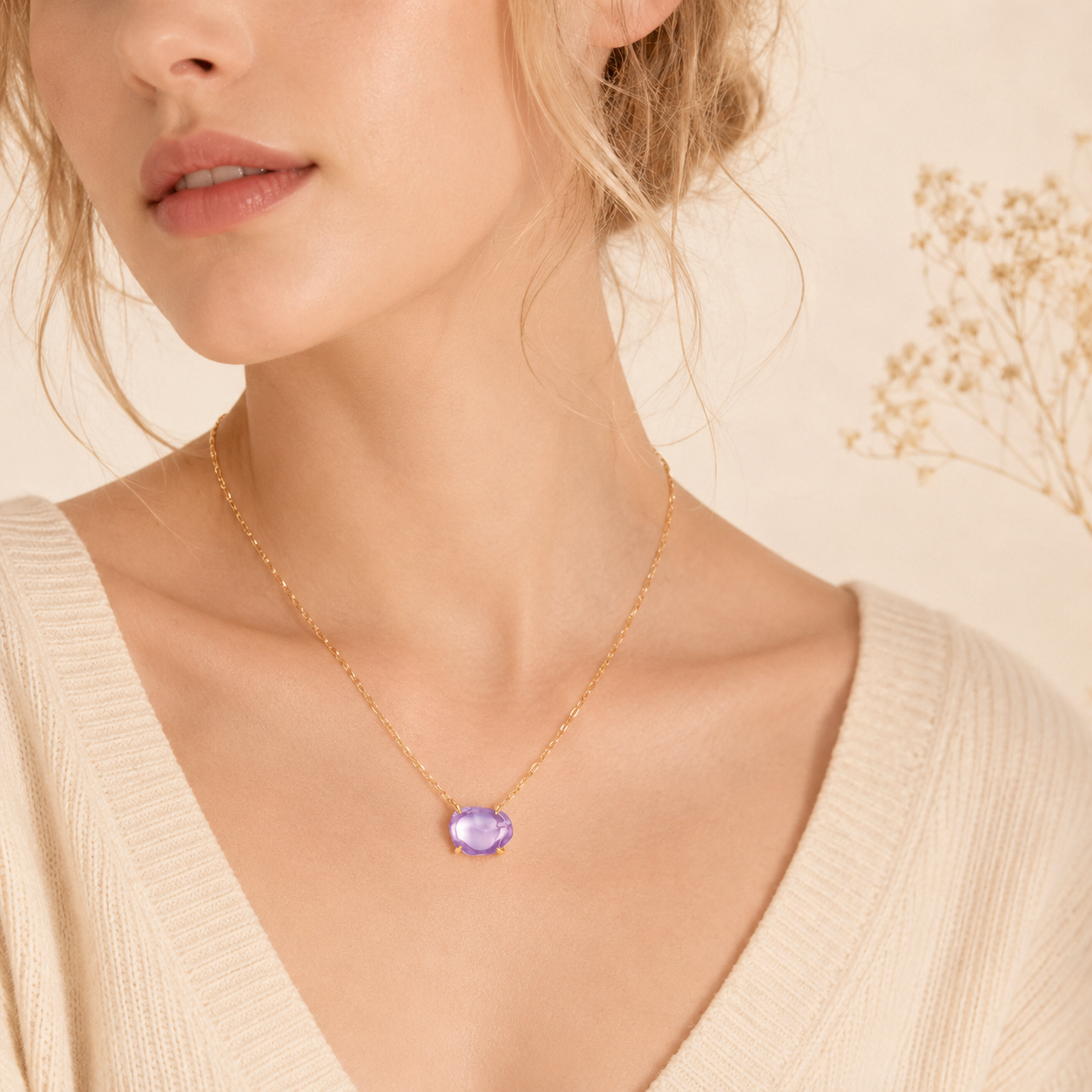 Natural Amethyst Pendant Necklace in S925 Sterling Silver