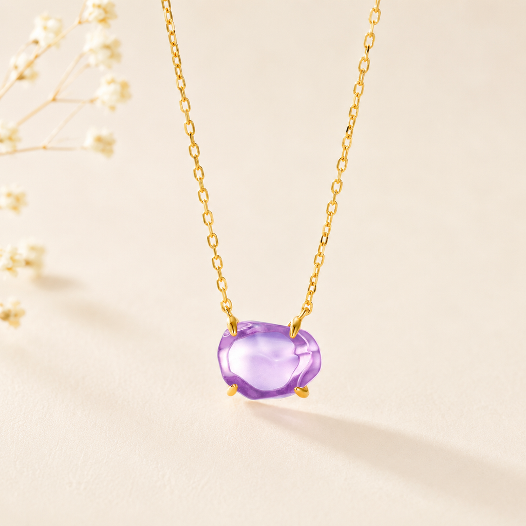Natural Amethyst Pendant Necklace in S925 Sterling Silver