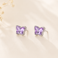 Lilac Butterfly Stud Earrings S925 Sterling Silver - Front View