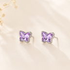 Lilac Butterfly Stud Earrings S925 Sterling Silver - Front View
