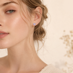 Lilac Butterfly Stud Earrings S925 Sterling Silver - Side View