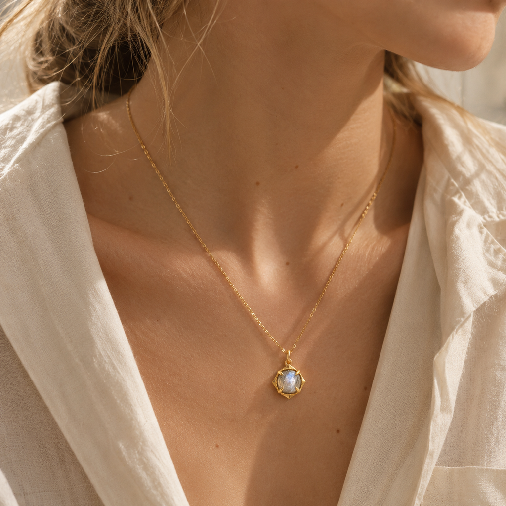 Labradorite Geometric Pendant Necklace